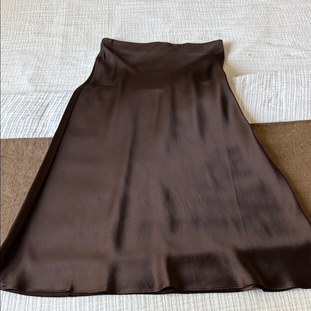 Quince Chocolate Silk Midi Skirt - Size S